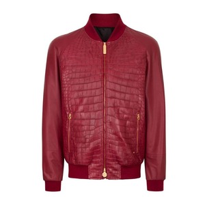 Chaqueta corta de cuello vuelto de cuero genuino para hombre de color rojo oscuro en relieve de piel de oveja de alta calidad impermeable de moda británica - Product Image 6