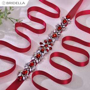 Bridella BS476R Red Rhinestone Adjustable Fit <b>Wedding</b> <b>Belt</b> for <b>Weddings</b> Proms & Formal Events - Product Image 3