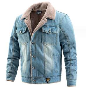 Veste en jean d'hiver pour hommes coupe-vent polaire épaisse chaude hommes Streetwear décontracté fourrure col rabattu veste en jean personnalisée - Product Image 2