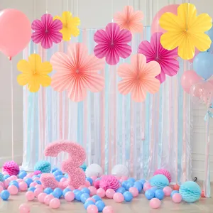 Factory Latest Design Holiday And Festive Supplies Paper Fan Flower Set Decoration Paper Fans Party Walls Decoration Supplies