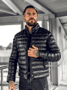 Veste en cuir matelassée noire de haute qualité pour hommes en gros - Product Image 4