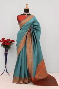 Colección de Saris de Seda Ligeros y Lujosos al por Mayor, Diseños Elegantes, Detalles Ricos, Estilo Moderno, OEM, para Bodas y Fiestas - Product Image 4