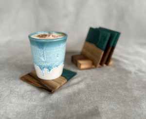 Sous-verres carrés en résine époxy et bois de haute qualité avec support, épaisseur 1 cm/10 mm - Product Image 3