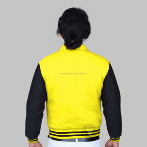 Men's Cotton <b>Fleece</b> Letterman <b>Jacket</b> Yellow Body with Black Sleeves College Varsity <b>Jacket</b> for OEM Wholesale - Product Image 3