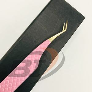 Pince à épiler professionnelle en acier inoxydable durable à 45 degrés pour extensions de cils, prise ferme, modèle volume rose doré, applicateur - Product Image 6