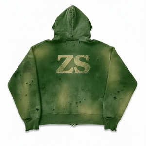 Sudadera con capucha de cremallera de lana Heavy 380 GSM, ropa de invierno verde, mezcla de algodón suave, lavado desgastado, sudaderas básicas con logotipo estampado personalizado - Product Image 2