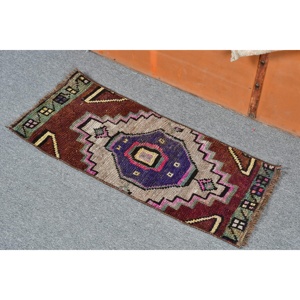 พรมตุรกีขนาดเล็ก 1x2.3 ฟุต (30x71 ซม.) สีน้ำตาลลายดอกไม้สไตล์วินเทจ - Product Image 3