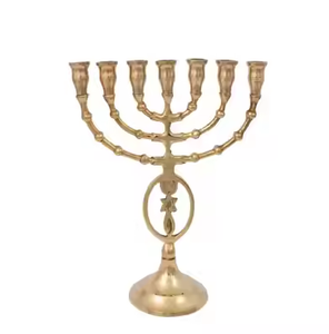 Hanukkah menorah โลหะแบบดั้งเดิมสีทองเทียนเจ็ดสาขาชาวยิวสำหรับตกแต่งบ้านโดยการตกแต่ง - Product Image 4