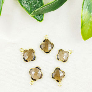 Exquisite Handmade <b>Clover</b> Briolette Smoky Quartz Pendant 925 Sterling Silver Bezel Setting with <b>Gold</b> Vermeil Finish - Product Image 2