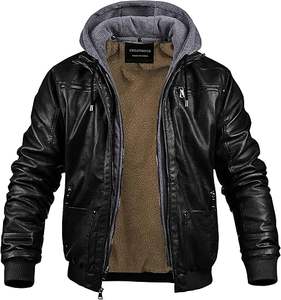 Veste de moto en cuir d'agneau véritable de qualité supérieure, avec capuche amovible, en noir et marron, veste en cuir classique 2024 - Product Image 1