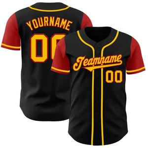 Meilleures ventes Vêtements d'équipe personnalisés Noir Or-Rouge Authentique Maillot de baseball bicolore - Product Image 1