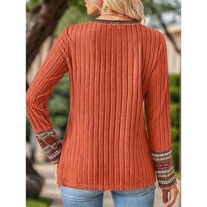 Camiseta Casual de Manga Larga con Cuello Redondo y Estampado para Mujer, Tejido de Punto Cómodo - Product Image 2