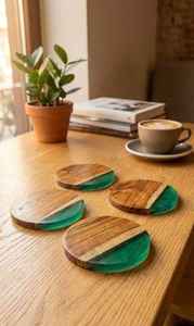 แผ่นรองแก้วไม้เรซิ่นขัดเงา คลาสสิก ทนทาน ทำจากไม้เนื้อแข็งธรรมชาติ ผสมอีพ็อกซี่ ทนความร้อน ใช้รองแก้วกาแฟ ชา - Product Image 2