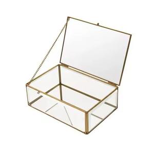Rectangular Brass Gold-Finished <b>Glass</b> Handmade Custom Finish Modern Design Jewelry <b>Box</b> Home Office Decorative Use - Product Image 2