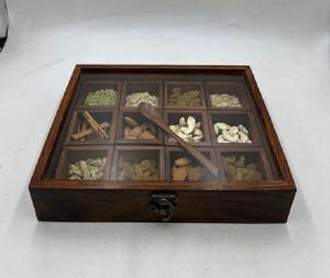 Caja de madera Masala para cocina Cuchara de especias Sheesham Wood 12 Contenedores grandes Hecho a mano Sheesham Wood Masala Dani Container - Product Image 5