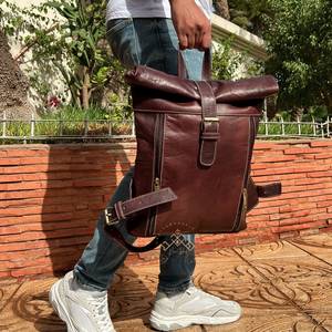 Customized Logo Large Capacity <b>Roll</b> <b>Top</b> <b>Backpack</b> Vintage Style Waterproof Laptop <b>Backpack</b> Anti-theft Outdoor Travel LRTB-0139 - Product Image 6
