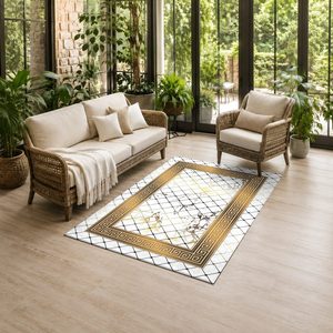 Tapis de salon en chenille antidérapant, imprimé numériquement, motif abstrait contemporain, couleur terre cuite dorée, lavable en machine, vente en gros, modèle LXDP-0501 de RUGS DEPOT - Product Image 6