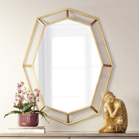 Miroir mural en laiton marocain artisanal, design islamique, miroir décoratif d'accent, cadre en métal doré, décoration d'intérieur pour salon