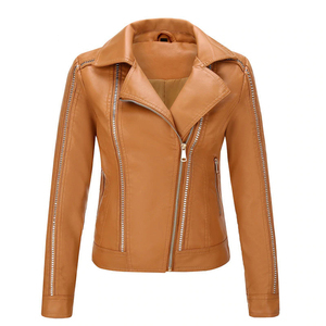 Blouson de moto classique en cuir brut pour femmes grandes tailles, imperméable, écologique, respirant, automne-hiver - Product Image 1
