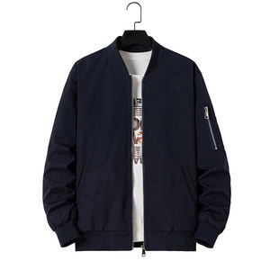 เสื้อแจ็กเก็ตบอมเบอร์ซาตินสำหรับผู้ชาย, เสื้อแจ็กเก็ตบอมเบอร์แขนยาวกระเป๋าข้างมีลายปักดีไซน์ใหม่ - Product Image 2