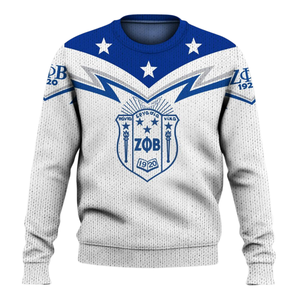 Zeta Phi Beta Sorority Divine Nine 1920 Suéter de punto ZPhiB Azul Blanco Chenille Patch Greek Life Premium Top Wear - Product Image 1