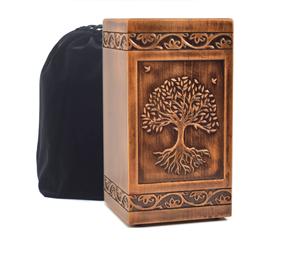 Urne en bois gravée à la main pour cendres humaines 250lbs adulte mâle femelle Satin sac arbre de vie urnes de crémation pour animaux de compagnie chien chat boîte - Product Image 1