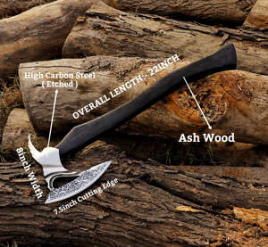 Hacha Tomahawk Artesanal de Acero Industrial con Alto Contenido de Carbono, Multiusos, para Camping, Supervivencia al Aire Libre, Mango de Madera Natural y Cuero - Product Image 6
