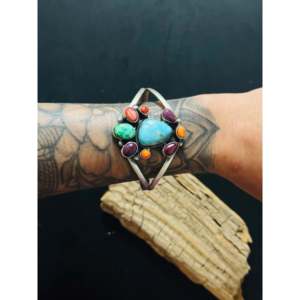 Bobby Johnson Fashion <b>Cuff</b> <b>Bracelet</b> Multi-Stone & Sterling <b>Silver</b> Cluster Design - Product Image 2