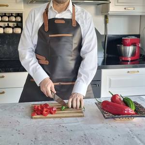 LPN-0027 Genuine Leather Adult Chef <b>Apron</b> Restaurant Cooking <b>Waterproof</b> Adjustable Bib for Kitchen Adult Kitchen Bib Hanging - Product Image 6