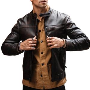 Factory Direct New Style Men's Leather Jacket Canvas <b>Stand</b> Collar Front Logo-Waterproof Windproof Breathable Casual Jacket - Product Image 3