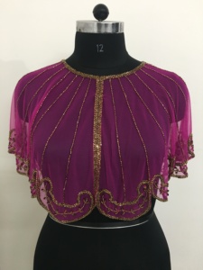 Premium Quality Short-Hand Beads Embroidery Work <b>Poncho</b> Blouse Top Luxury Sequined Spring Design Free Size Solid Plus Size - Product Image 5