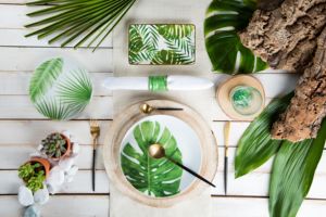Italian Design Porcelain Dinnerware Set 18pcs | Foliage Tropical | Leaf Decorated Colorful Plates | Dishwasher Microwave safe - Product Image 4