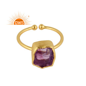 Latest Design Sterling Silver 18K Gold Plated Natural Amethyst Gemstone <b>Adjustable</b> <b>Ring</b> Custom Jewelry For Women Gift For Her - Product Image 1