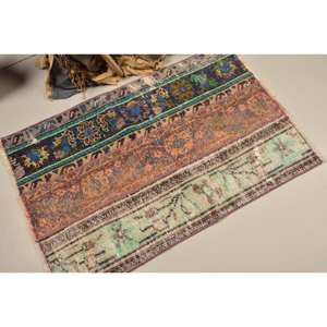 Tapis Turc Vintage 2.2x3.3ft Bleu Beige Tissage Plat Laine Patchwork Motif pour Salon Couloir Décorations Latex Soutenu - Product Image 2