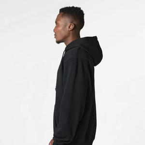 Sweat à capuche d'hiver pour homme, noir uni, polaire en polyester/coton, écologique, respirant, séchage rapide, anti-boulochage, avec poche - Product Image 3