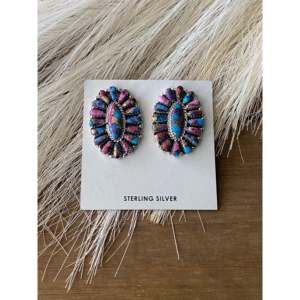 Pink Mohave Turquoise <b>Sterling</b> <b>Silver</b> Post Cluster <b>Stud</b> <b>Earrings</b> - Product Image 4