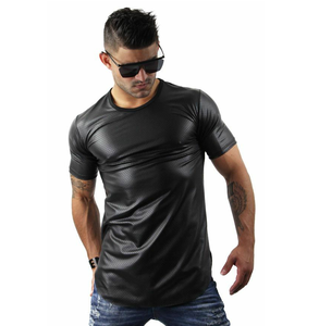 Manufacturer 2024 Blank Solid Black Color <b>Men</b> Leather t <b>Shirt</b> with Custom Breathable Leather t <b>Shirt</b> with Zip - Product Image 3