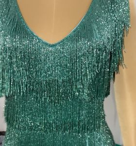 Robe de soirée de princesse de mariage grande taille ornée de franges de perles, sexy et tendance, silhouette en A, vert de mer, robe de bal modeste - Product Image 4