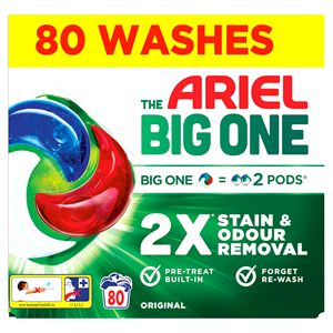 Cápsulas de Detergente Líquido para Lavandería Ariel The Big One PODS, 2x40 Lavados, Aroma a Flor de Cerezo, 2X Eliminación de Manchas y Olores - Product Image 1