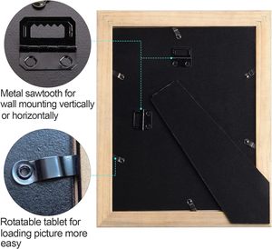 Marcos de fotos de madera desgastada 8x10 con alfombrilla 5x7 Juego de 6 marcos de madera maciza rústica con marcos de fotos de madera de vidrio real HD - Product Image 6