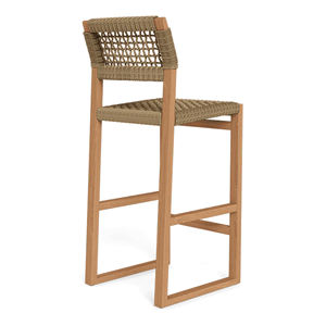 Chaise haute de bar en bois et rotin tressé pour terrasse extérieure - Nella - Product Image 3