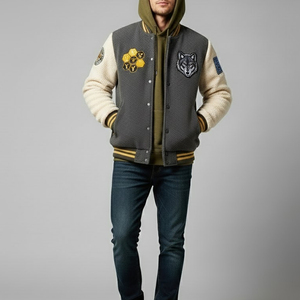 Chaqueta Universitaria de Felpa Gruesa para Hombre, Diseño Urbano, Bordado Vintage de Chenilla, Chaqueta Universitaria con Capucha para Hombre, Chaqueta de Invierno - Product Image 1