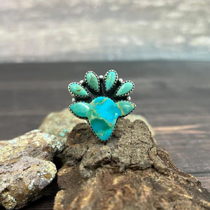 Bague ajustable Kingman en argent sterling faite à la main Bague en turquoise pour femme - Product Image 1