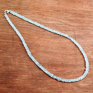 Collier Heishi lisse de pierres précieuses d'aigue-marine, collier de perles avec fermoir en argent sterling 925, cadeau de perles de pneu lisse d'aigue-marine - Product Image 5