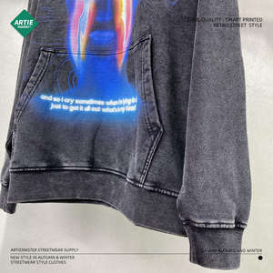 เสื้อฮู้ดผ้าฝ้าย400GSM ซักกรดวินเทจพิมพ์ลายดิจิตอลโอเวอร์ไซส์สำหรับฤดูหนาวดีไซน์ดั้งเดิม100% กำหนดได้เอง - Product Image 4