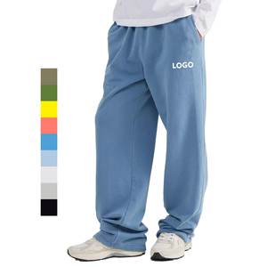 100% coton hommes Baggy pantalons de survêtement Logo personnalisé français éponge Streetwear surdimensionné jambe large Joggers avec coupe ample - Product Image 1