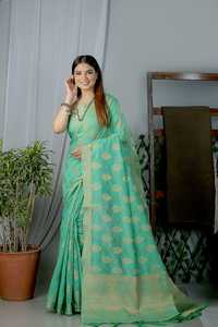 Banarasi-ropa de fiesta de primera calidad, seda suave, color amarillo oscuro - Product Image 2