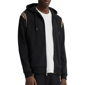 Haute qualité personnalisé hommes fermeture éclair sweats à capuche personnalisé 100% coton éponge polaire fermeture éclair lourd blanc personnalisé épaule marron patch - Product Image 6