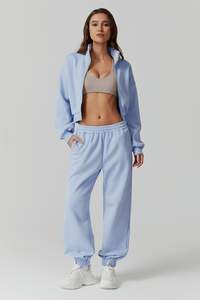 ชุดวอร์ม2ชิ้นสำหรับผู้หญิง, ชุดเสื้อแขนยาวแบบสวมหัวมีซิปมีกระเป๋า - Product Image 5