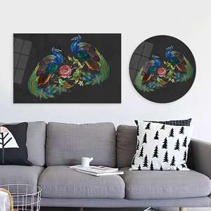 Embroidery Peacock Canvas <b>Print</b>: <b>Large</b> Floral <b>Wall</b> Art,TEMPERED GLASS ART - Product Image 1